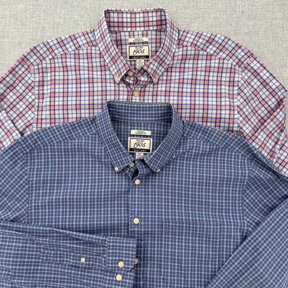 Jos A Bank 1905 Brrr Lot of 2 Button Down Shirts Men XL Plaid Stretch‎ Tailored